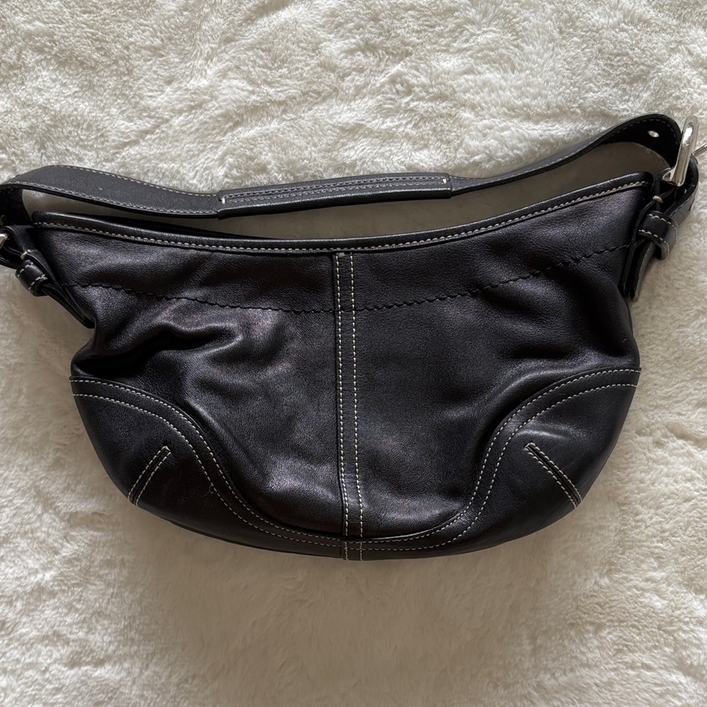 Coach Black Leather Shoulder Bag with Contrast Stitching